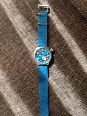 Vestal Stainless Steel Canteen Case with Bright Blue Nylon Strap